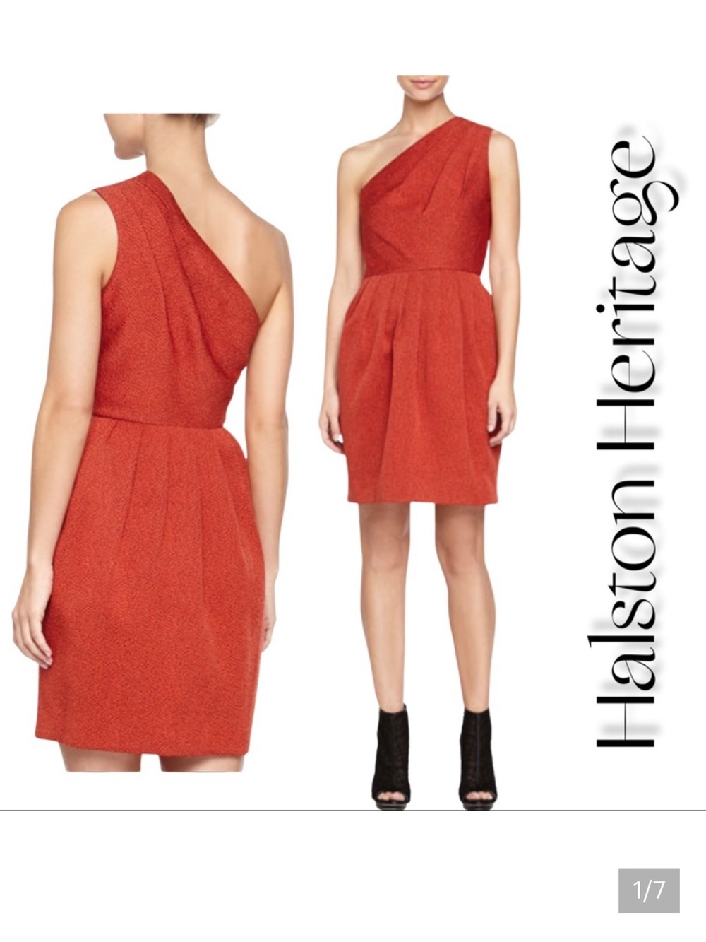 NWT Halston Heritage One-Shoulder Terracotta Cocktail Dress in Brick